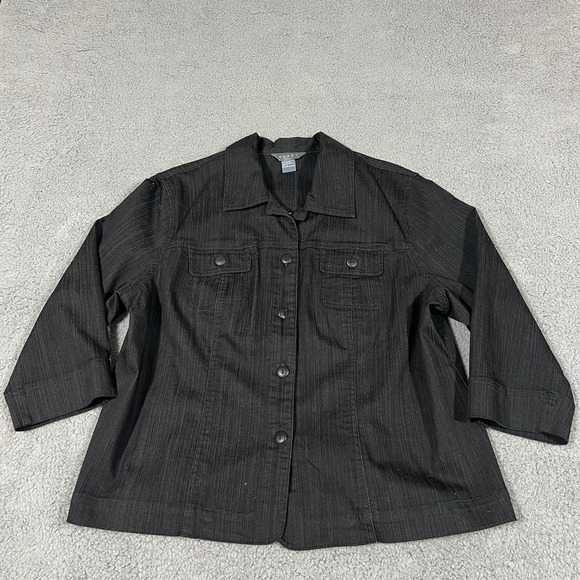Koret Black Jean Jacket Women's Button Up 3/4 Sleeve Stretch Sz XL - Picture 2 of 10